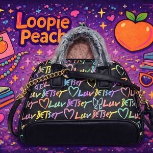 Betsey Johnson Black Multicolor Heart Satchel